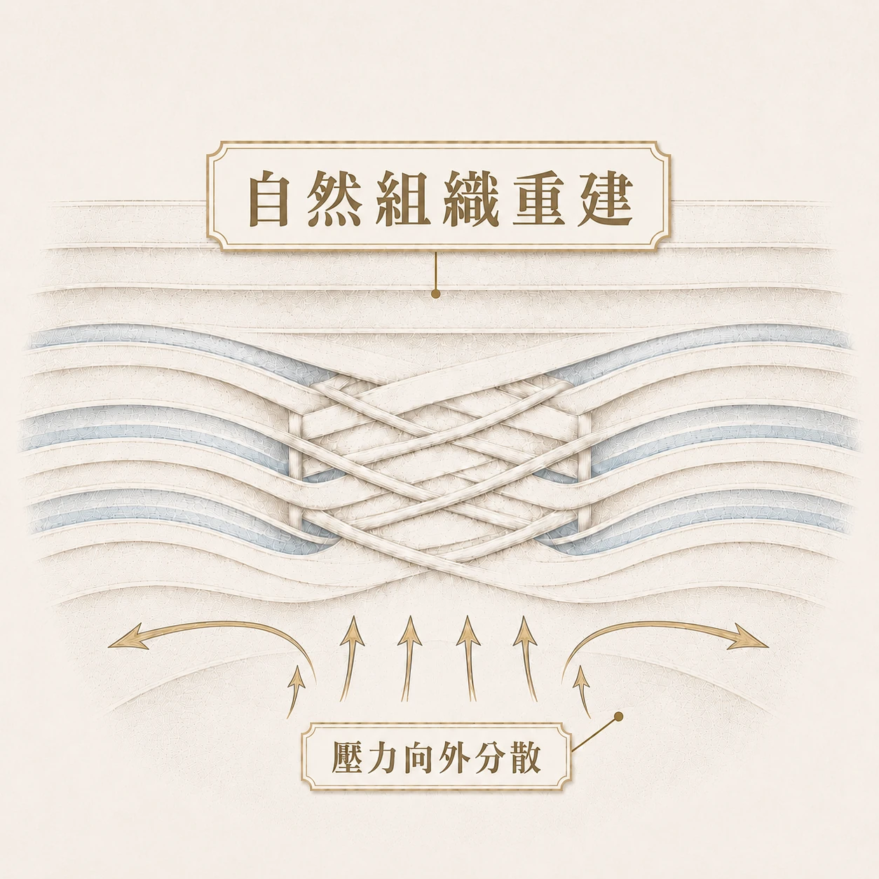 腹壁多層結構在壓力下失衡的力學重建示意圖