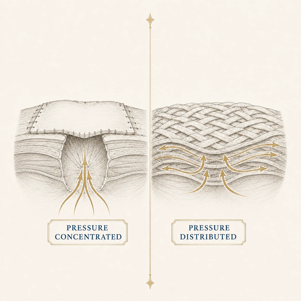 Comparison of concentrated versus distributed pressure across the multilayer abdominal wall