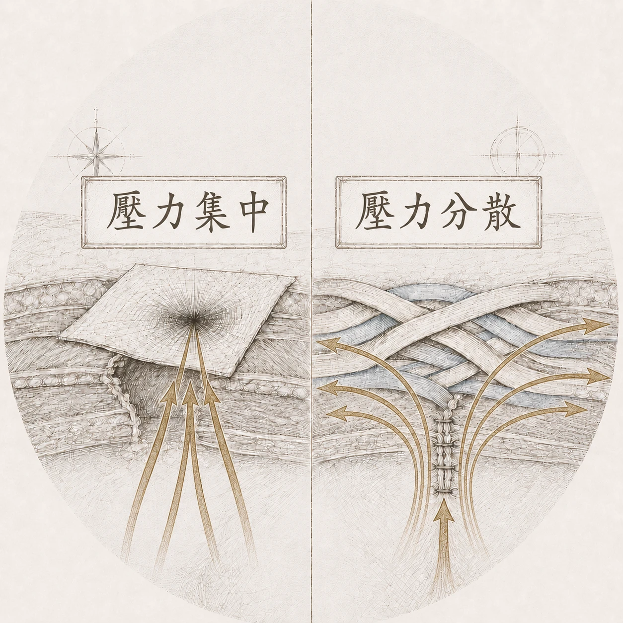 壓力集中 vs 壓力分散的腹壁多層結構對照
